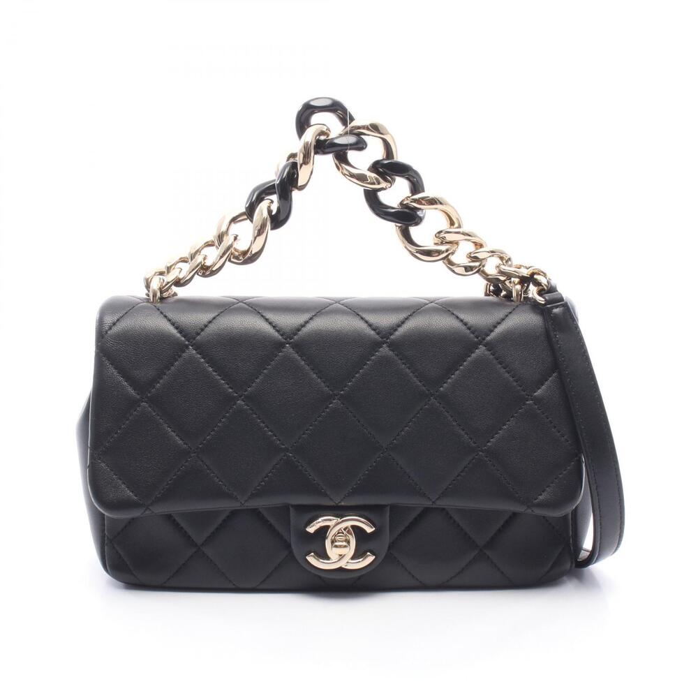 Chanel Matelasse Shoulder Bag Lambskin Sheepskin Black